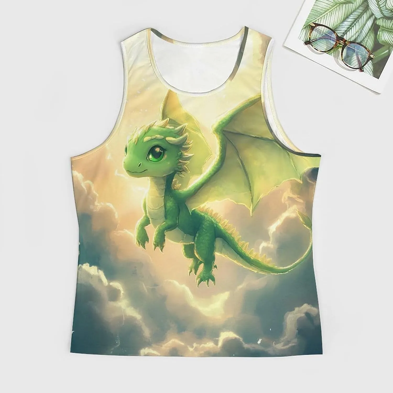 Cute Green Dragon Flying Men's Activewear Tank Tops Gym Sleeveless Muscle T Shirts Workout Tees Vest