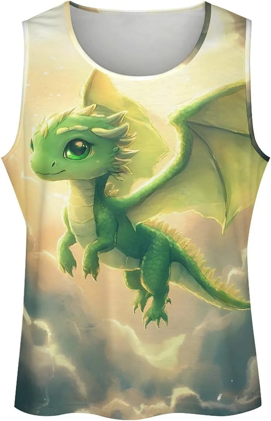 Cute Green Dragon Flying Men's Activewear Tank Tops Gym Sleeveless Muscle T Shirts Workout Tees Vest
