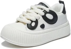 Cute Panda Shoes Black and White Chunky Platform Round Toe Lace-up Comfy Non Slip Lightweight Softy Casual Sneakers Kawaii Y2K Pretty Pastel Retro Fashion Gifts for Women Girls Back to School