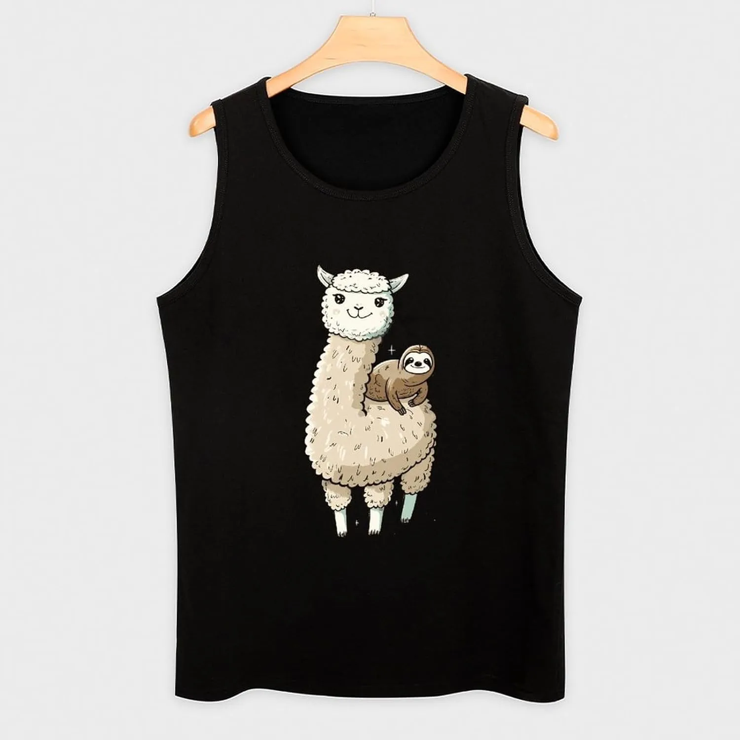 Cute Sloth Alpaca Llama Mens Tank Top Cotton Undershirt Crewneck Sleeveless Shirt for Summer