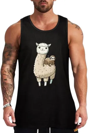 Cute Sloth Alpaca Llama Mens Tank Top Cotton Undershirt Crewneck Sleeveless Shirt for Summer