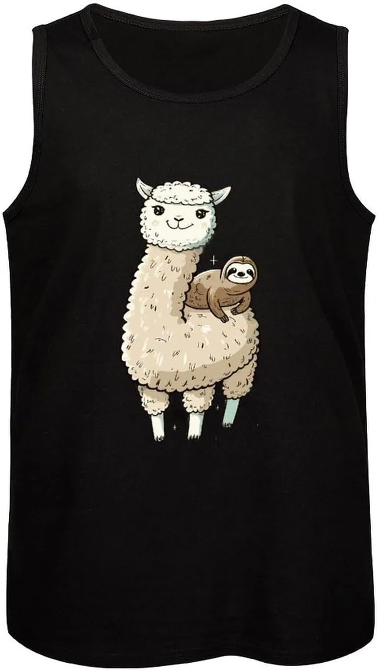 Cute Sloth Alpaca Llama Mens Tank Top Cotton Undershirt Crewneck Sleeveless Shirt for Summer