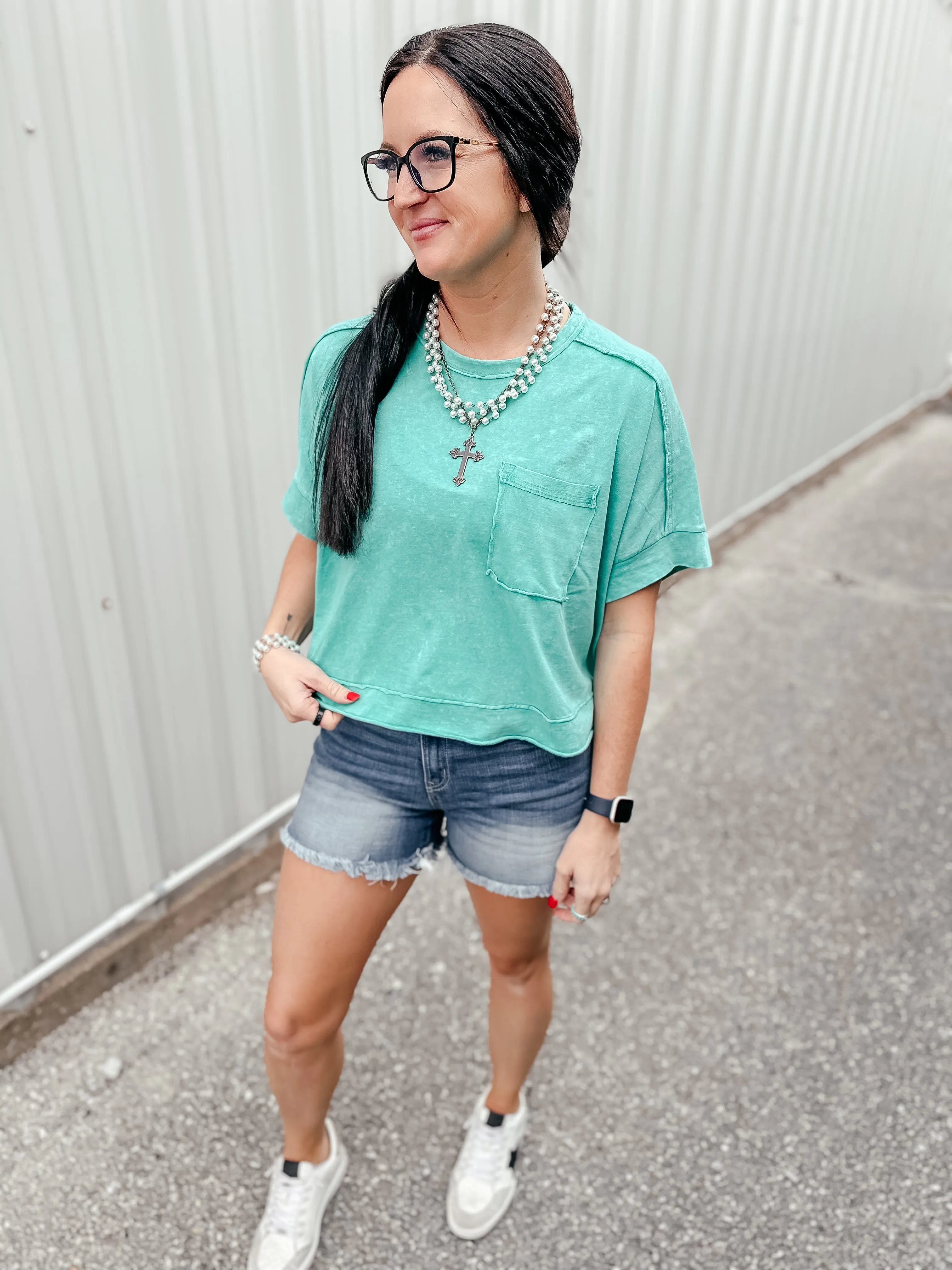 Dave Mid Rise Fray Hem Denim Shorts