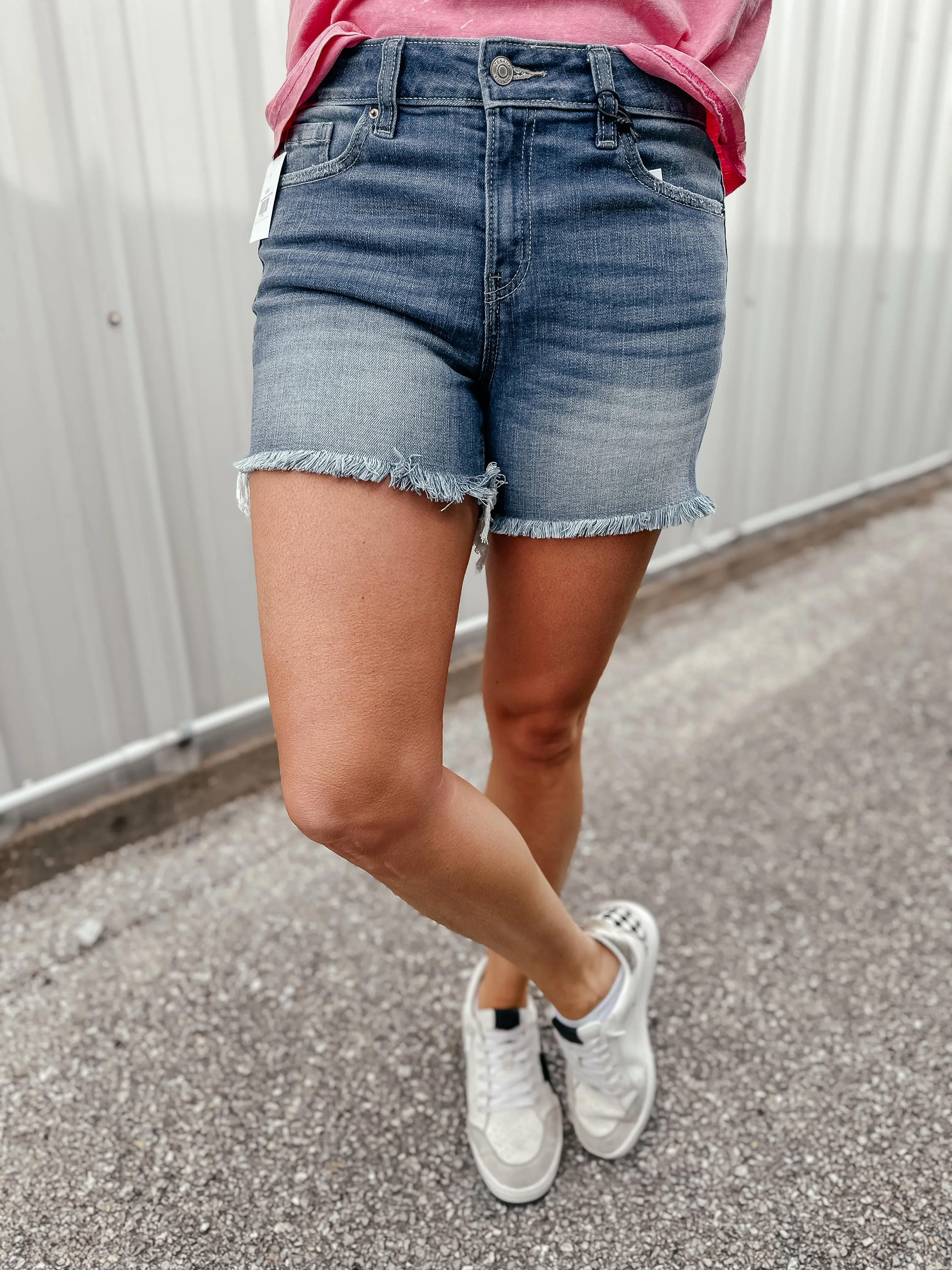Dave Mid Rise Fray Hem Denim Shorts