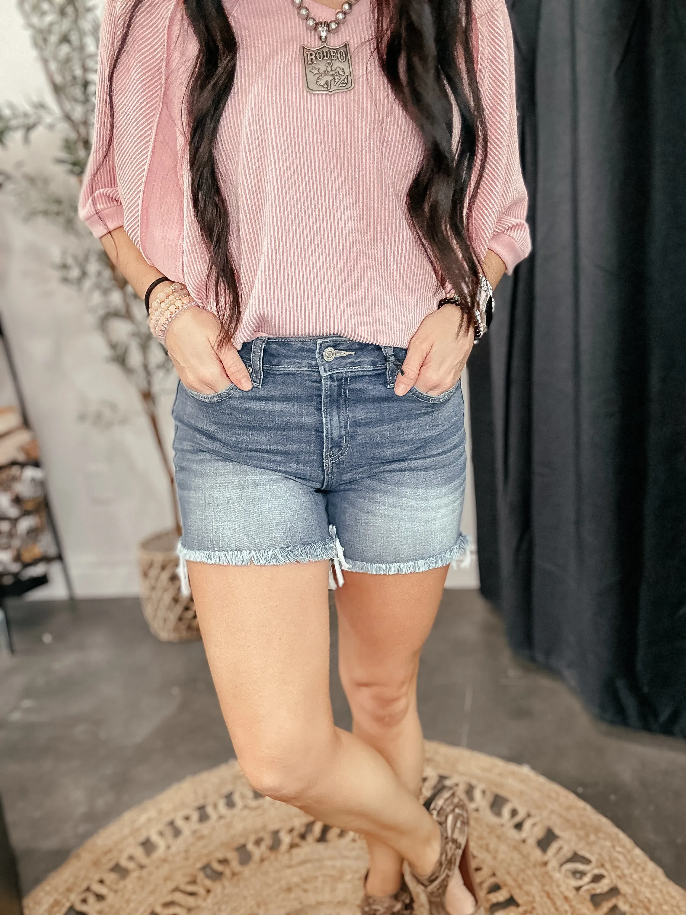 Dave Mid Rise Fray Hem Denim Shorts
