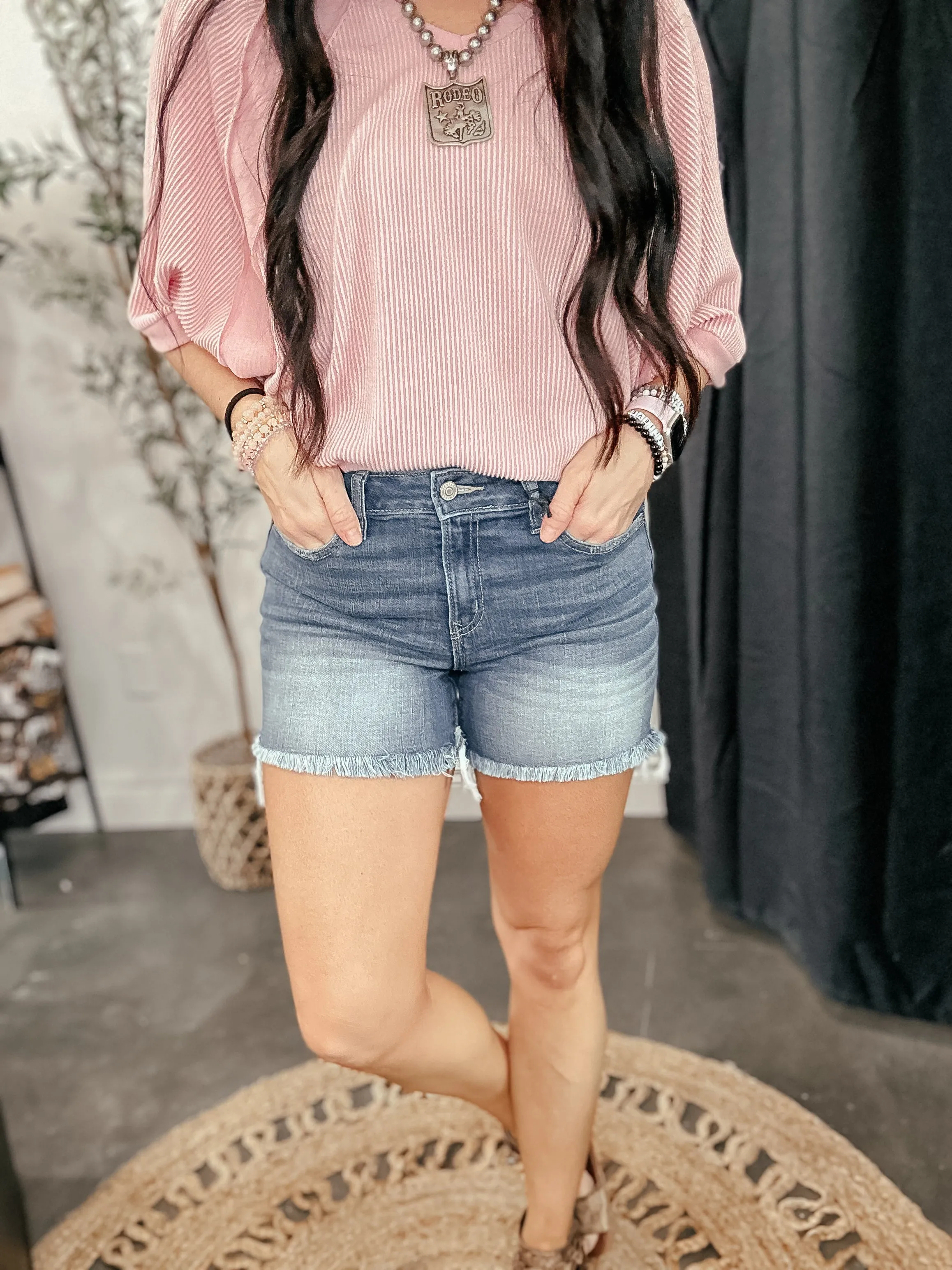 Dave Mid Rise Fray Hem Denim Shorts
