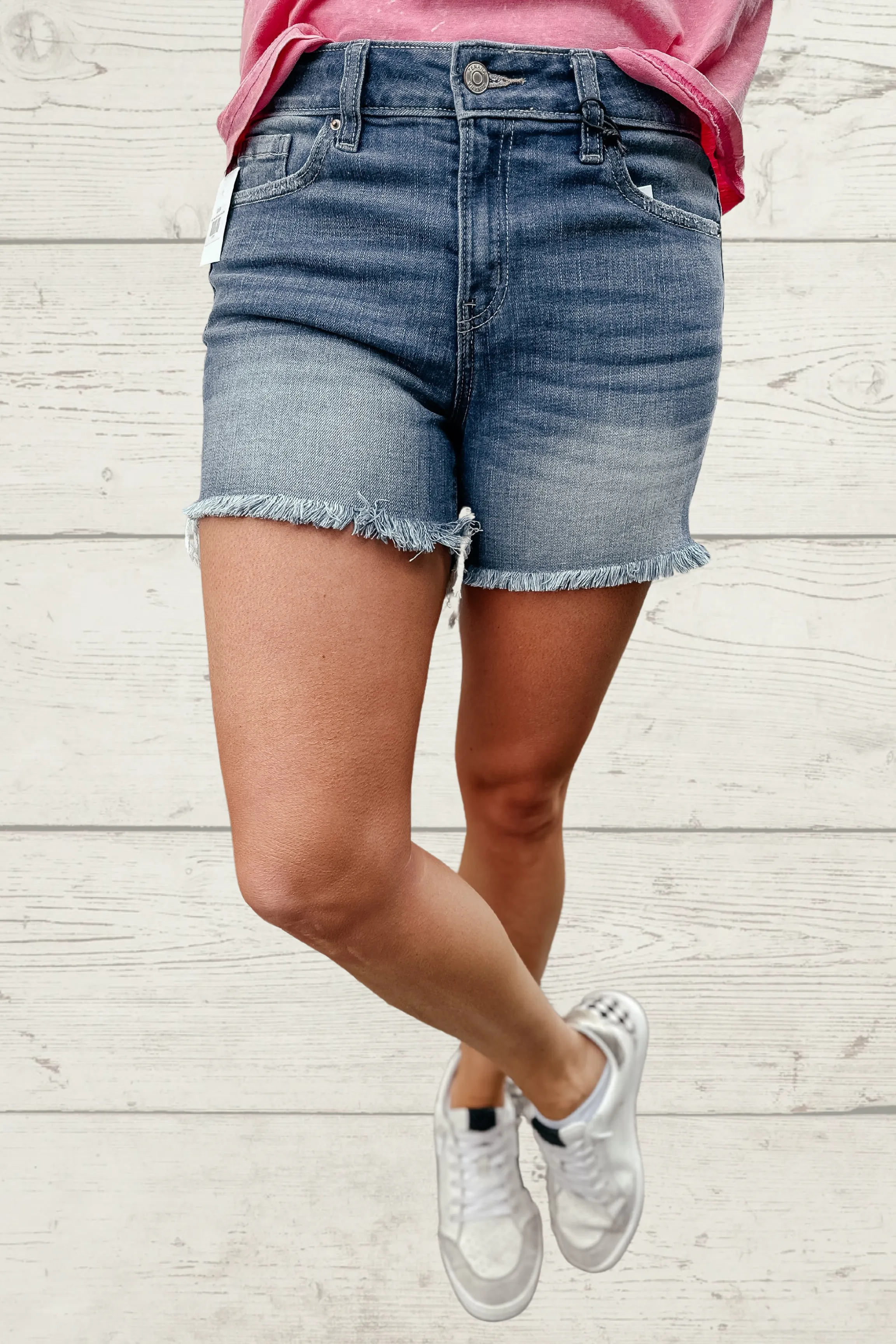 Dave Mid Rise Fray Hem Denim Shorts