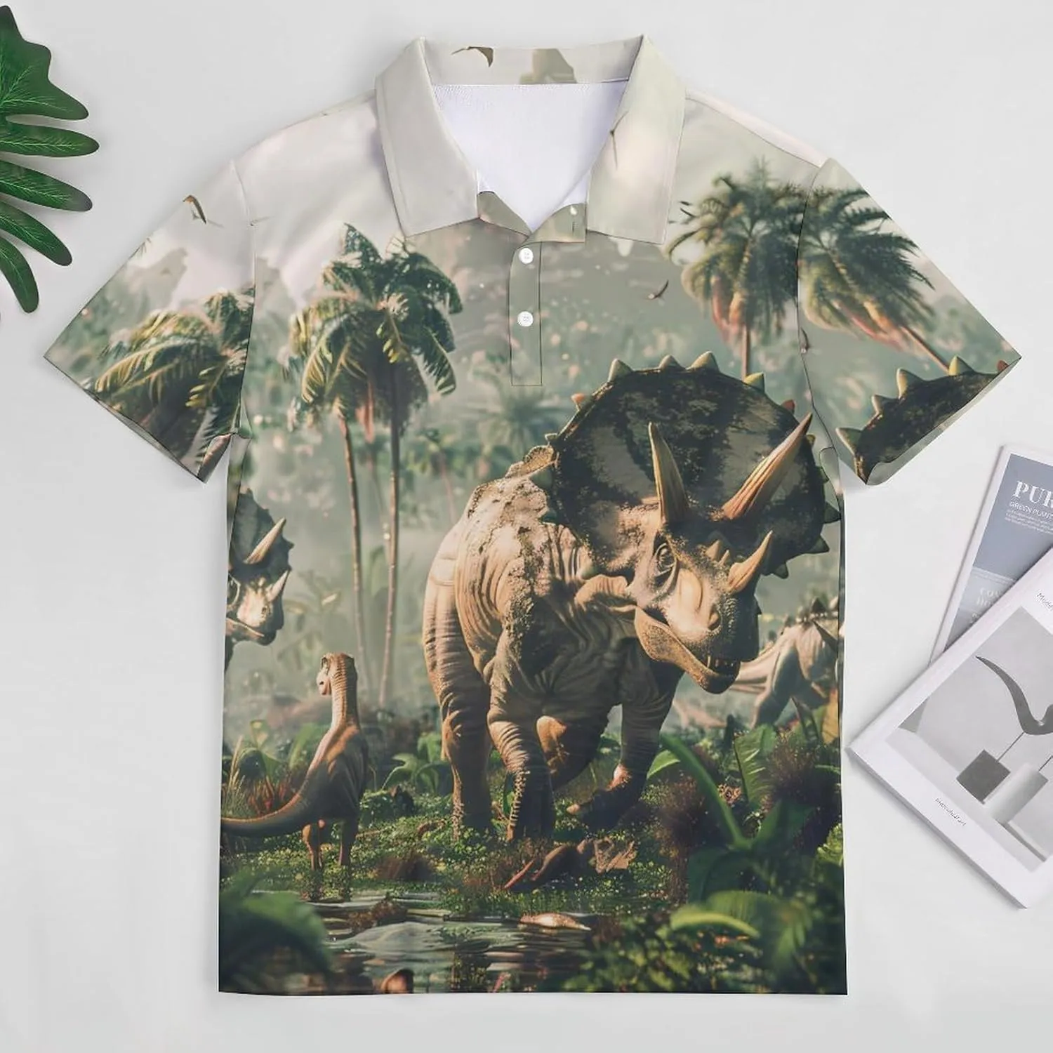 Dinosaurs Triceratops Mens Polo Shirts Quick Dry Short Sleeve T-shirts Slim Tennis Collared Tees Tops