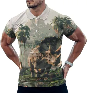 Dinosaurs Triceratops Mens Polo Shirts Quick Dry Short Sleeve T-shirts Slim Tennis Collared Tees Tops