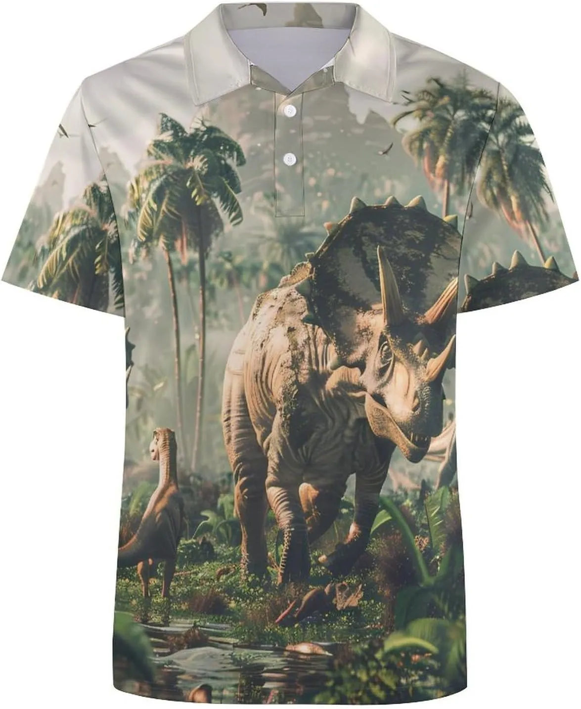 Dinosaurs Triceratops Mens Polo Shirts Quick Dry Short Sleeve T-shirts Slim Tennis Collared Tees Tops