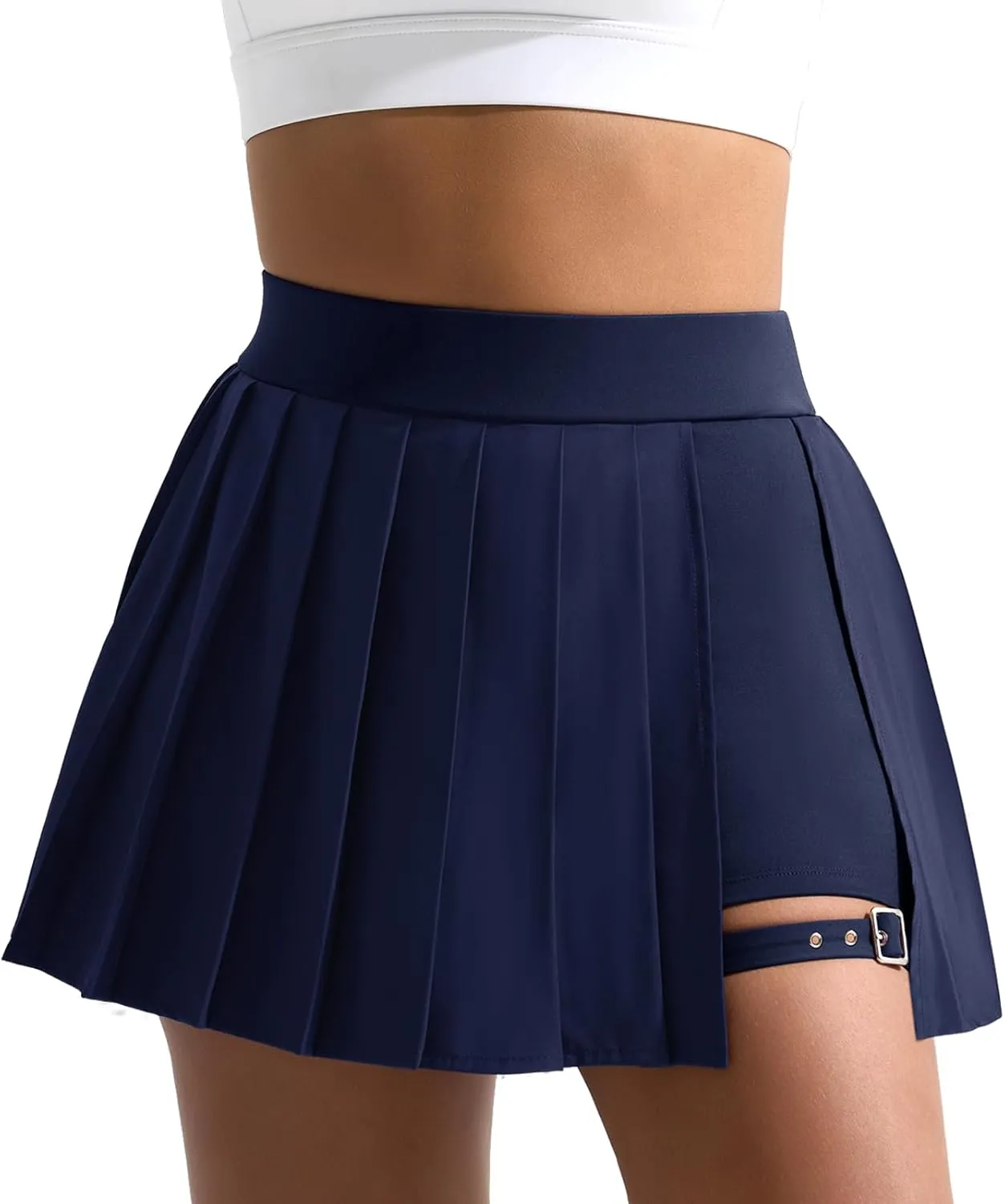 Dokuritu Pleated Skirts for Women with Short High Waist Asymmetrical Tennis Athletic Skort Party Mini Skirt with Pockets