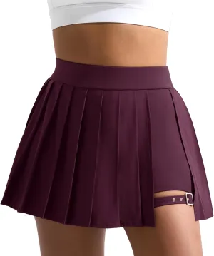 Dokuritu Pleated Skirts for Women with Short High Waist Asymmetrical Tennis Athletic Skort Party Mini Skirt with Pockets