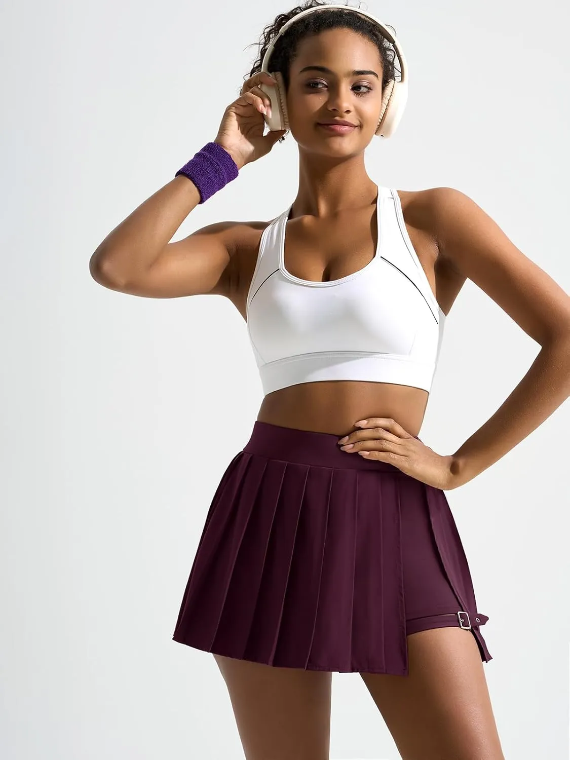 Dokuritu Pleated Skirts for Women with Short High Waist Asymmetrical Tennis Athletic Skort Party Mini Skirt with Pockets