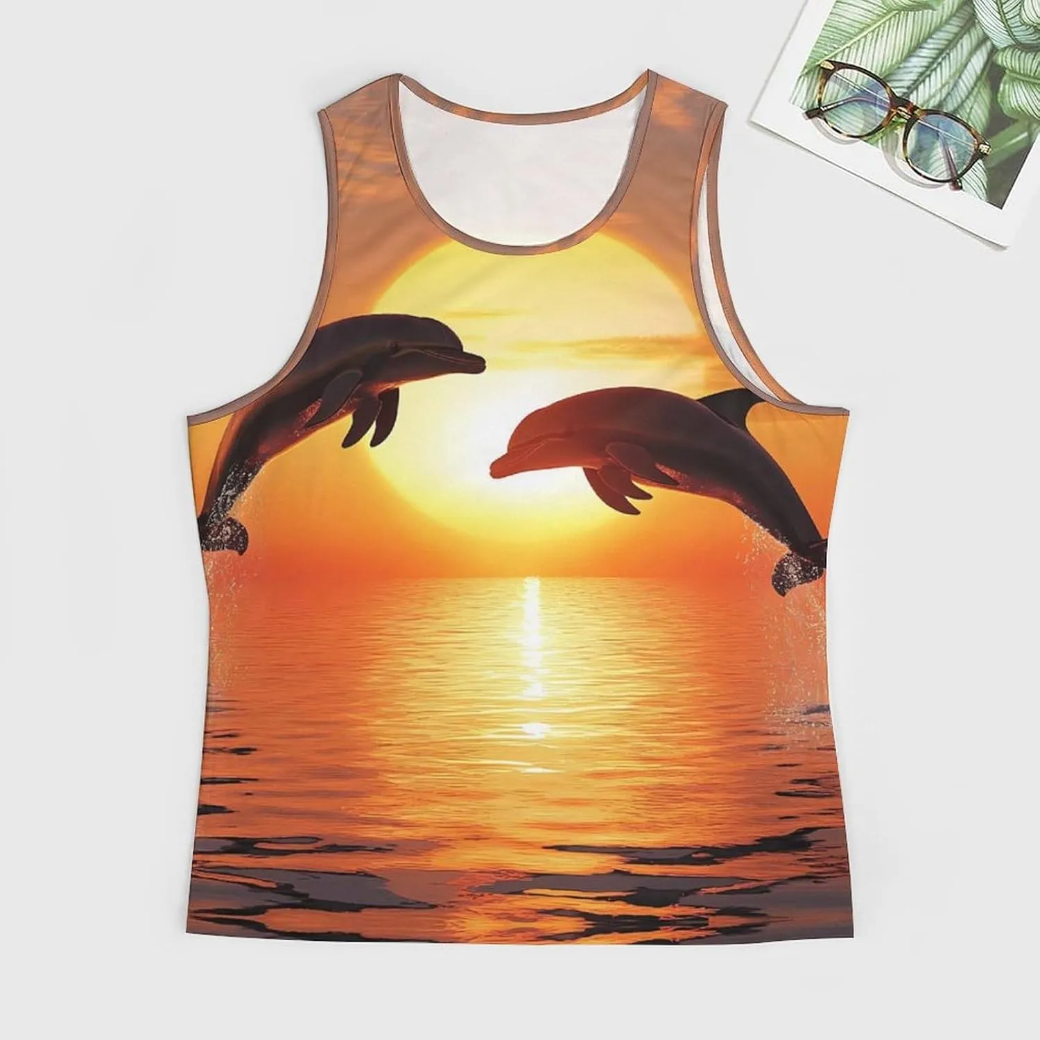 Dolphins Sunset Men's Activewear Tank Tops Gym Sleeveless Muscle T Shirts Workout Tees Vest