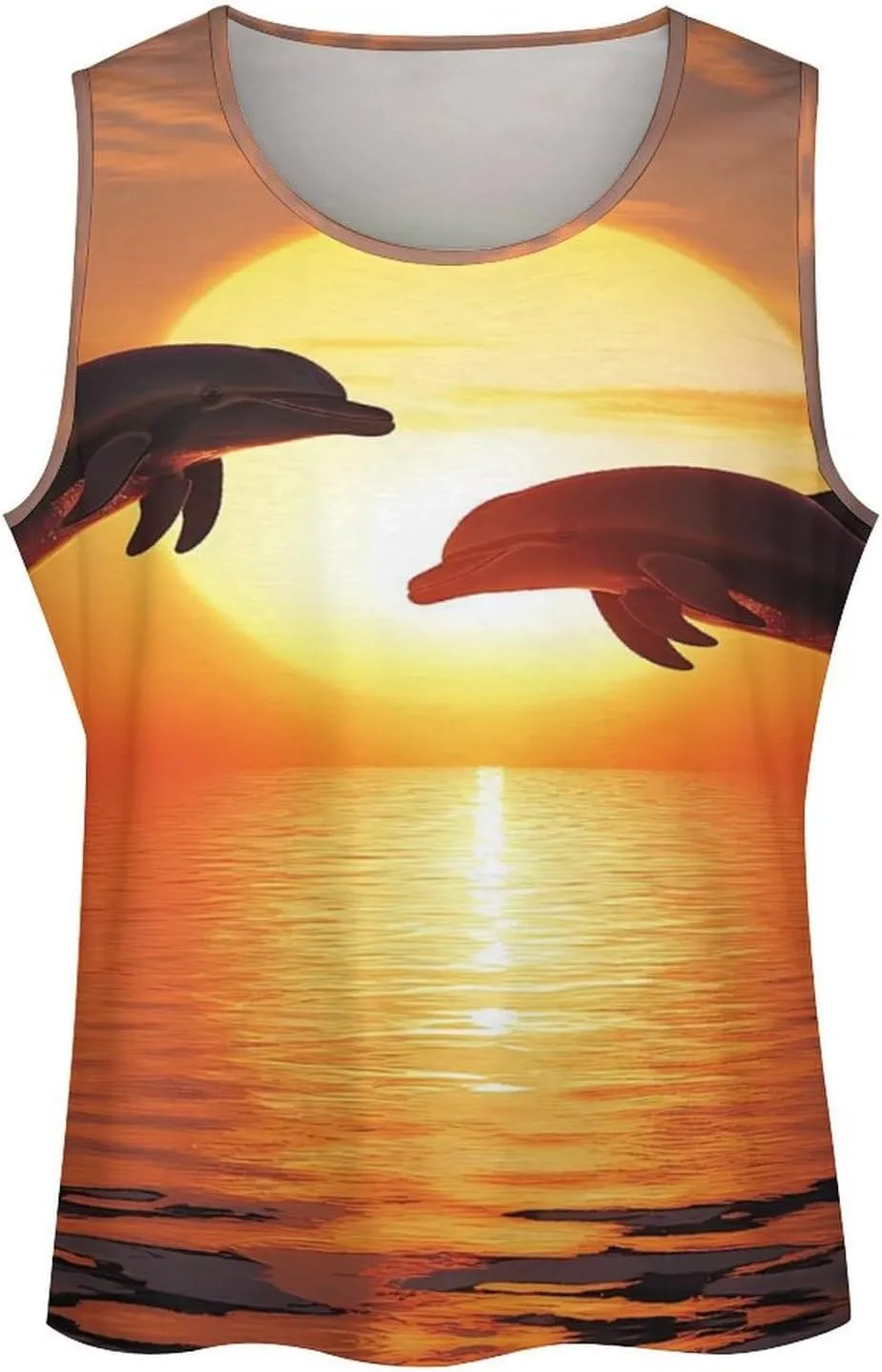 Dolphins Sunset Men's Activewear Tank Tops Gym Sleeveless Muscle T Shirts Workout Tees Vest