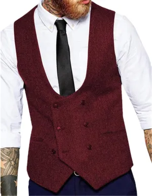 Dvbfufv Men's Suit Vest U-Neck Wool Herringbone Tweed Waistcoat Jacket Silm Fit Casual Formal Wedding Vests