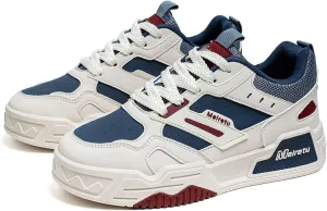 Exusiai Mens Fashion Streetwear Shoes Casual Non Slip Lace-Up Walking Chunky Sneakers Outdoor White Comfortable Breathable Dad Shoes