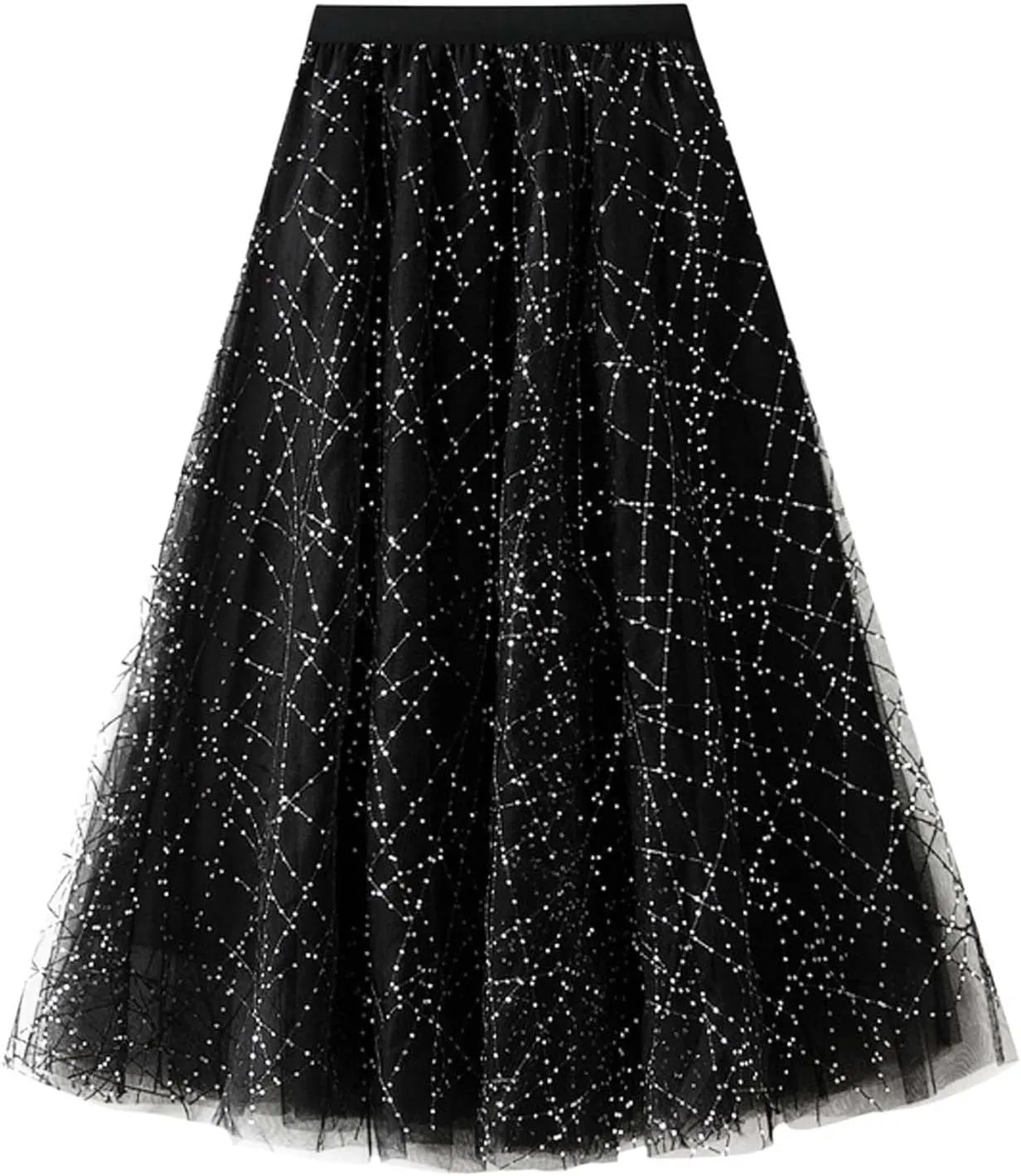 Fashion Skirts for Women 2024 Trendy Women Mid Length Sequin Skirt Dance Party A Line High Waisted Tulle Skirt