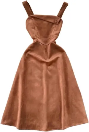 Female Square Collar Vintage Camisole Dress Women's Irregular Waist Unique Strap Vest Dress