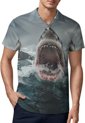 Ferocious White Shark Classic Polo Shirts for Men Quick Dry Short Sleeve Fit Golf Tees Casual Tops
