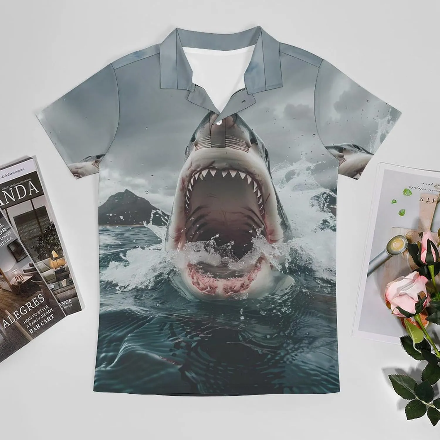 Ferocious White Shark Classic Polo Shirts for Men Quick Dry Short Sleeve Fit Golf Tees Casual Tops