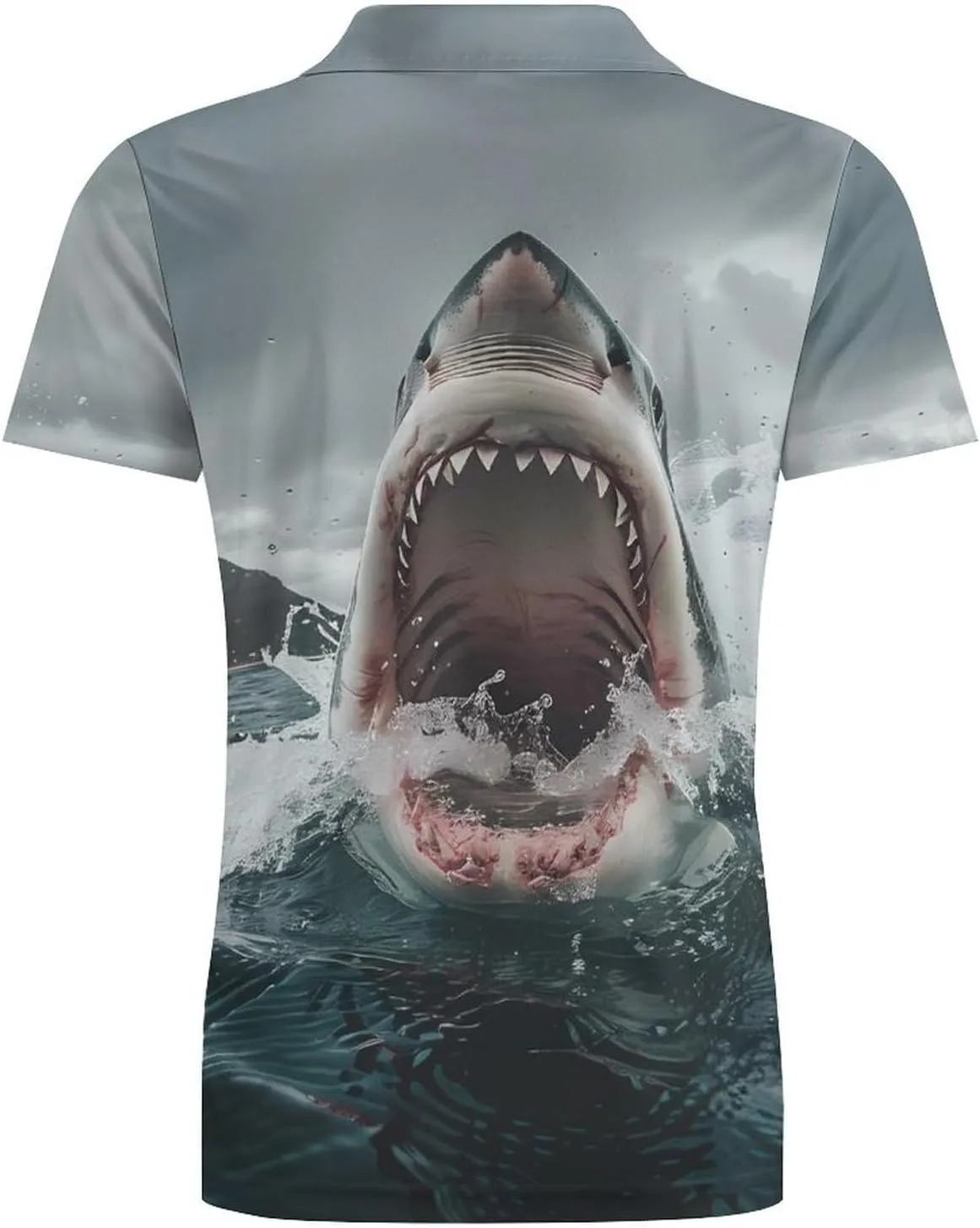 Ferocious White Shark Classic Polo Shirts for Men Quick Dry Short Sleeve Fit Golf Tees Casual Tops