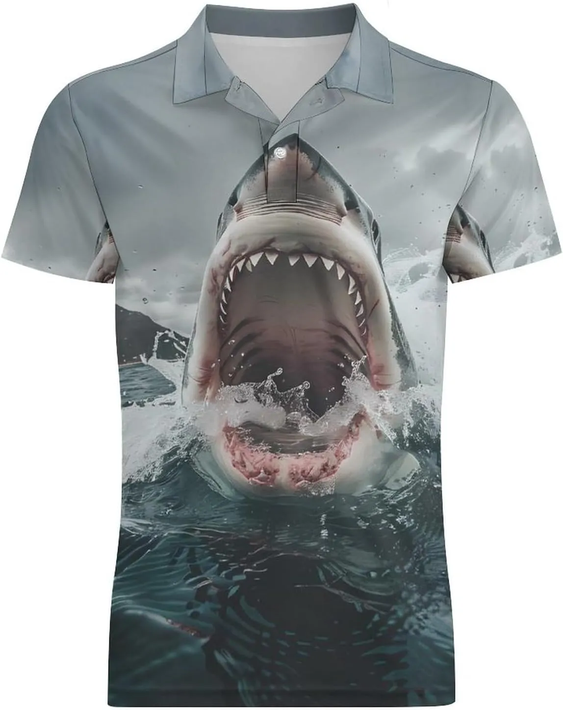 Ferocious White Shark Classic Polo Shirts for Men Quick Dry Short Sleeve Fit Golf Tees Casual Tops