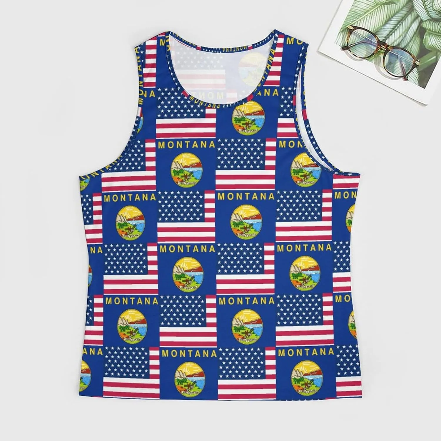 Flag of U.S.A And Montana Men's Activewear Tank Tops Gym Sleeveless Muscle T Shirts Workout Tees Vest