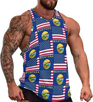 Flag of U.S.A And Montana Men's Activewear Tank Tops Gym Sleeveless Muscle T Shirts Workout Tees Vest