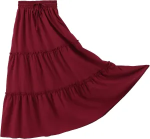 Flightbird Women's Skirt Pleated A-Line Swing Midi Skirts Long Skirts Chiffon Summer Beach Elastic High Waisted Maxi Skirts Wine Red