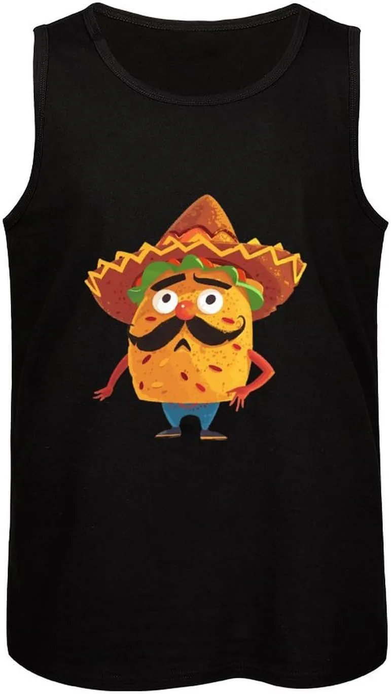 Funny Cartoon Mexican Biscuit Mens Tank Top Cotton Undershirt Crewneck Sleeveless Shirt for Summer