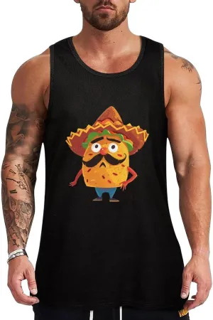 Funny Cartoon Mexican Biscuit Mens Tank Top Cotton Undershirt Crewneck Sleeveless Shirt for Summer