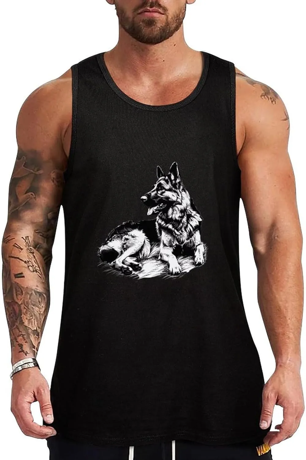 German Shepherd Mens Tank Top Cotton Undershirt Crewneck Sleeveless Shirt for Summer