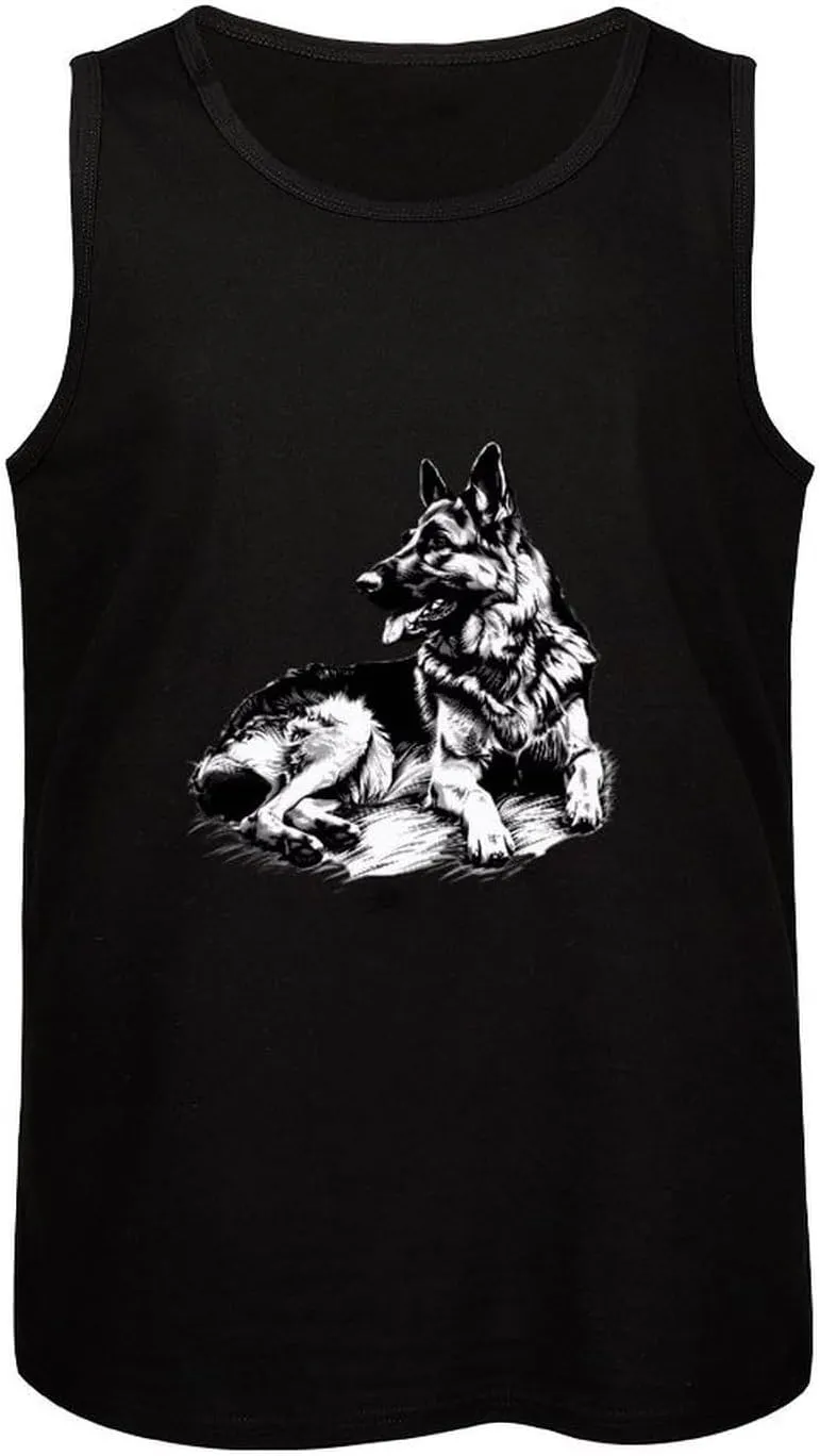 German Shepherd Mens Tank Top Cotton Undershirt Crewneck Sleeveless Shirt for Summer