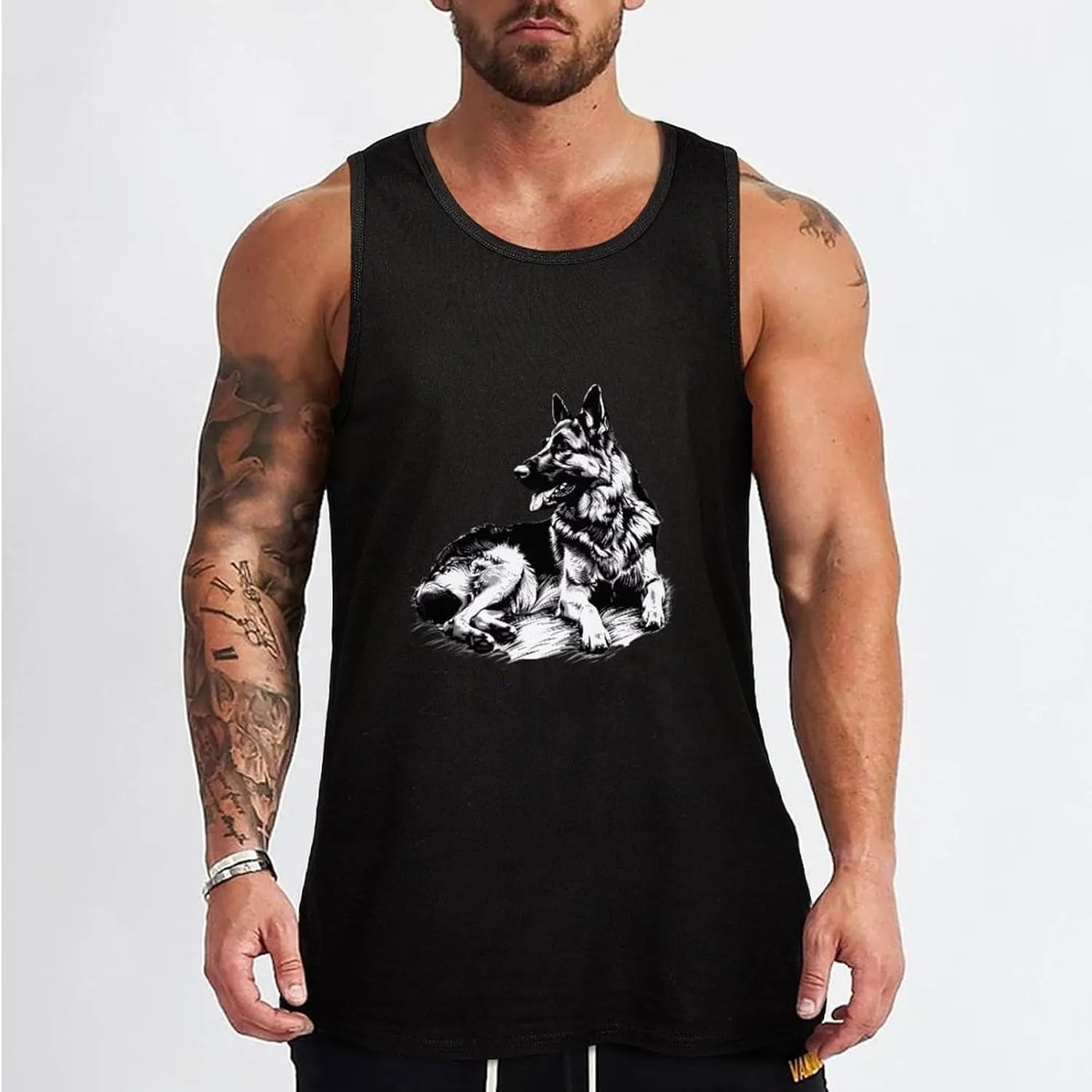 German Shepherd Mens Tank Top Cotton Undershirt Crewneck Sleeveless Shirt for Summer
