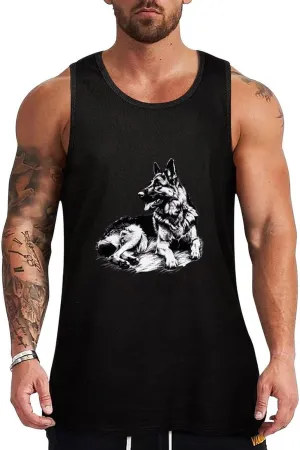 German Shepherd Mens Tank Top Cotton Undershirt Crewneck Sleeveless Shirt for Summer