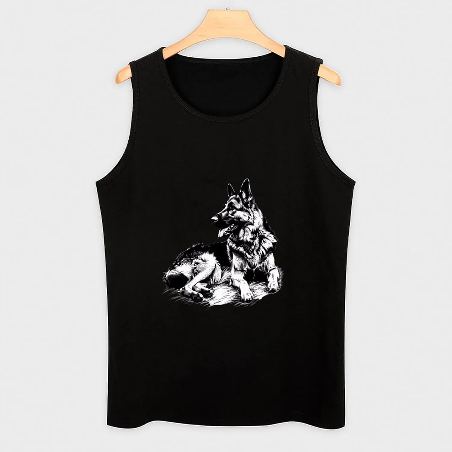 German Shepherd Mens Tank Top Cotton Undershirt Crewneck Sleeveless Shirt for Summer