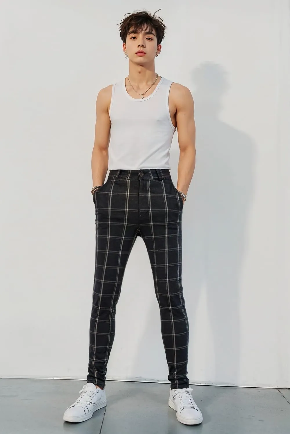 GINGTTO Mens Plaid Dress Pants Stretch Chino Pants Men Slim Fit