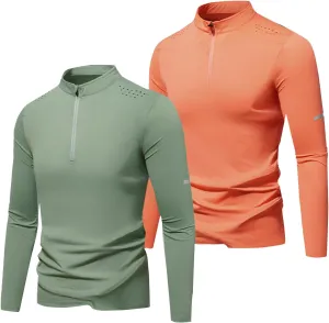 Golf Shirts Quick Dry Quarter Zip Sweatshirts Athletic Workout Gym Active Tees Moisture Wicking Long Sleeves Shirt