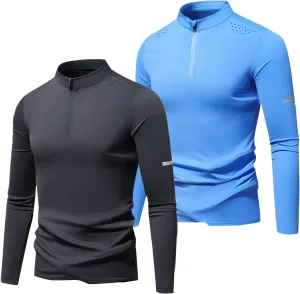 Golf Shirts Quick Dry Quarter Zip Sweatshirts Athletic Workout Gym Active Tees Moisture Wicking Long Sleeves Shirt