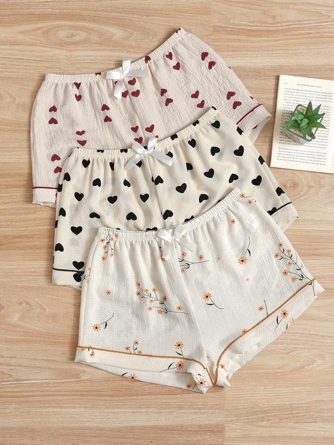 GORGLITTER Women's 3 Piece Plaid Pajama Shorts Elastic Waist Cute Pj Shorts