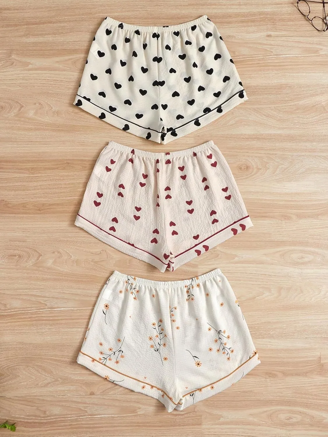 GORGLITTER Women's 3 Piece Plaid Pajama Shorts Elastic Waist Cute Pj Shorts