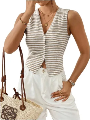 GORGLITTER Women's Sleeveless Cardigan Vest Business Casual Work Blazer Vests Waistcoat Fall Fashion Outfits 2024
