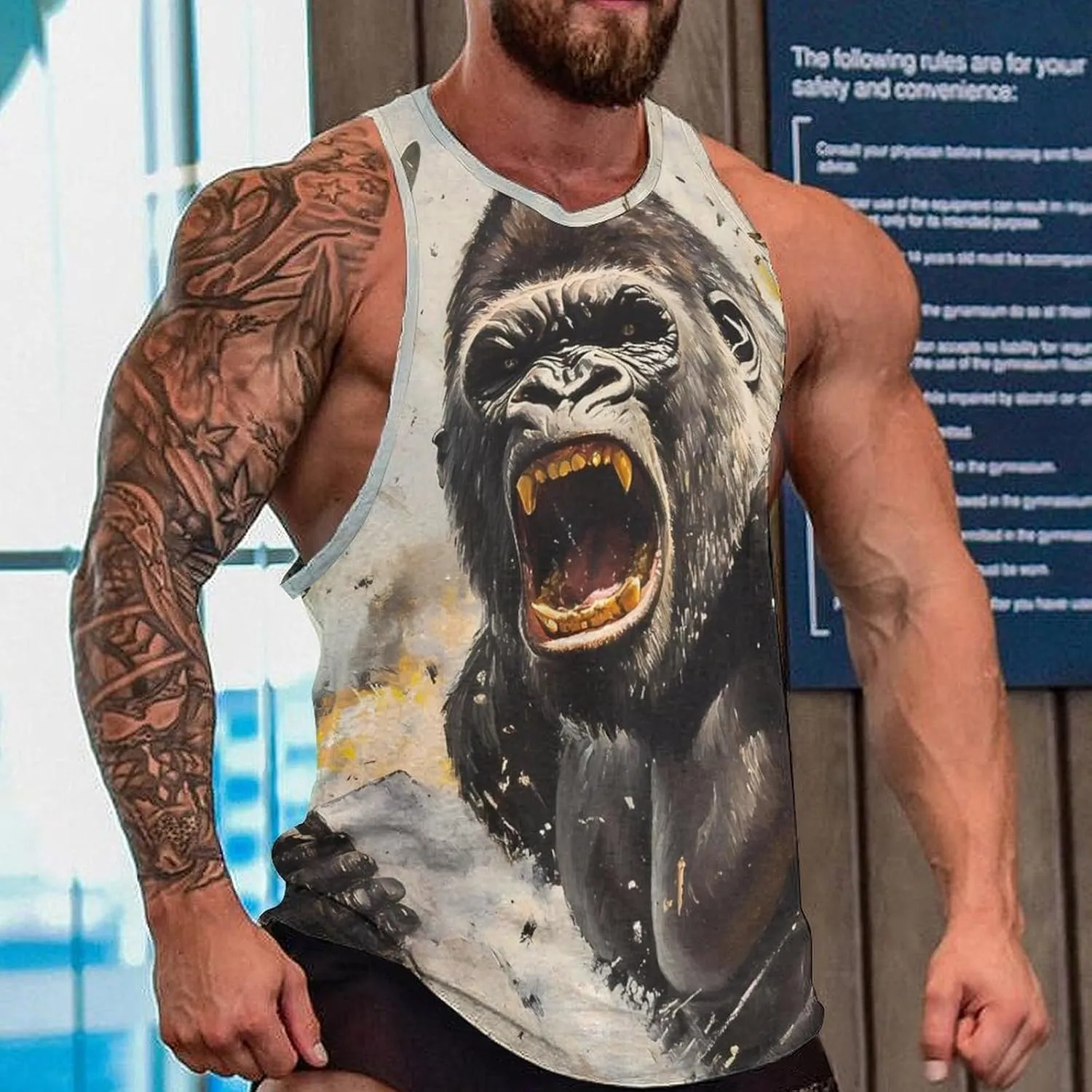 Gorilla War Fighter Jets Men's Activewear Tank Tops Gym Sleeveless Muscle T Shirts Workout Tees Vest