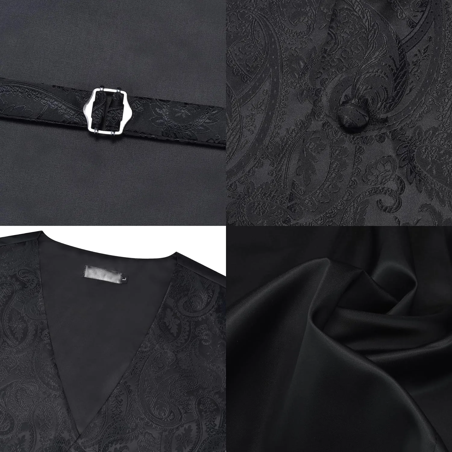 GUSLESON Men's V-Neck Suit Vests Formal Men Vest Paisley Jacquard Tie Waistcoat Bow tie Hanky Set Wedding 7PCS