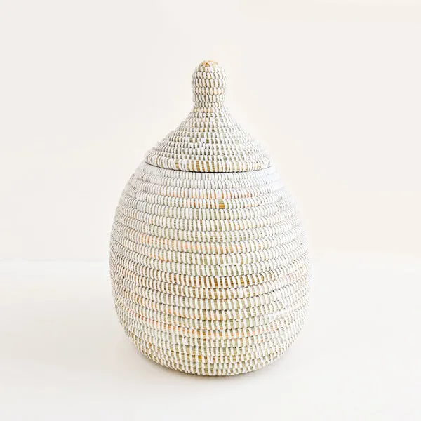 Hand Woven Lidded Gourd Basket – White