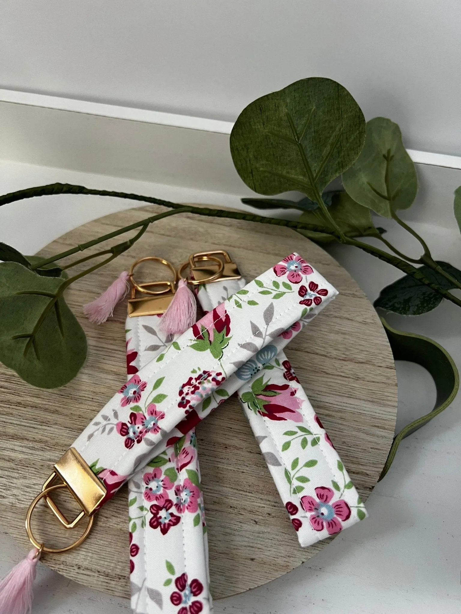 Handmade 6" Quilted Key Fob Wristlet in Cotton Fabric
