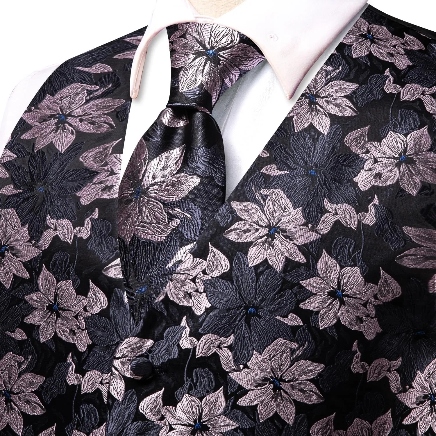 Hi-Tie Silk Mens Suit Vests and Tie Set Lapel Pin Gold Tie Clip Paisley Floral Casual Waistcoat Tuxedo Wedding Party Business