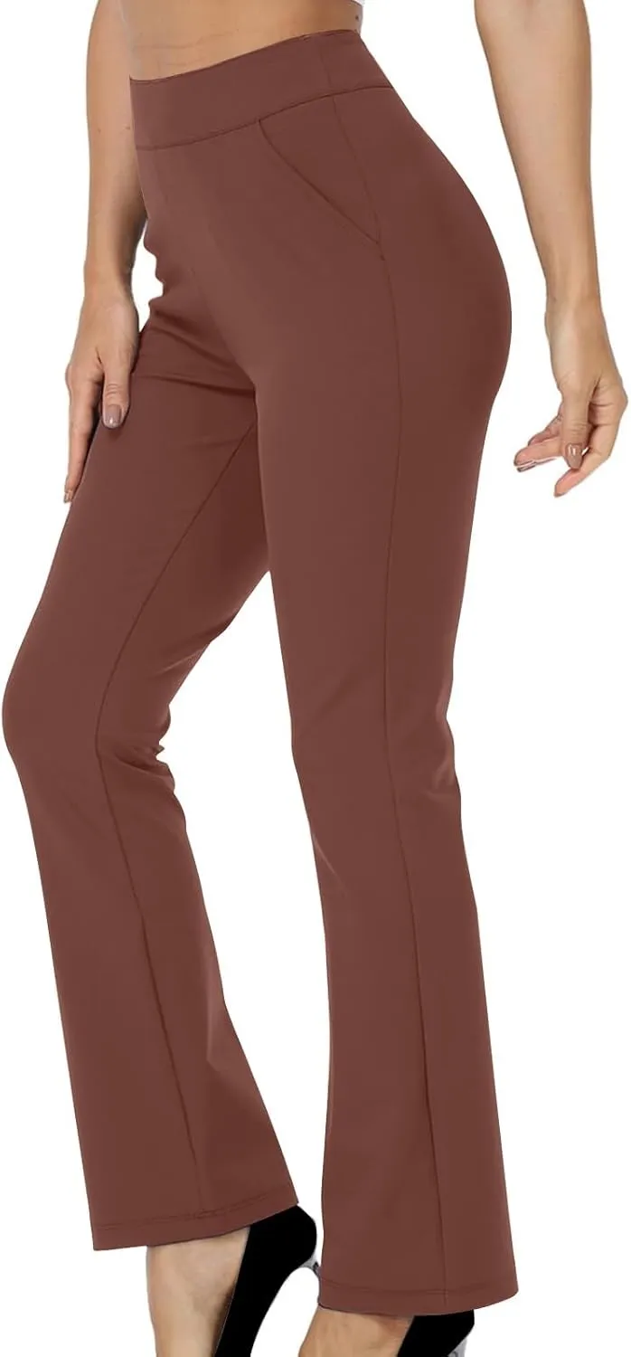 High Waisted Dress Pants for Women Bootcut Elastic Waist Pull On Work Slacks Stretchy Trousers Flared Yoga Leggings