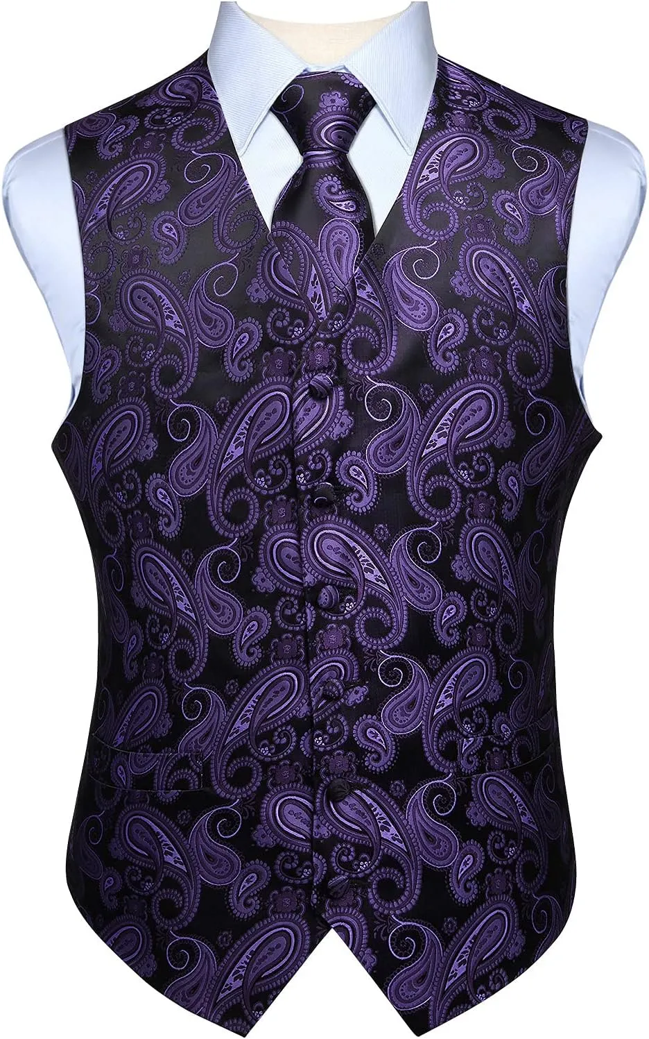 HISDERN Mens Vest Tie Set 3PC Formal Waistcoat Paisley Floral Jacquard Necktie Pocket Square Suit Vests Wedding Party